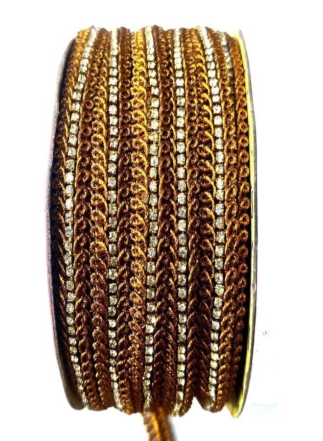 Jasol Stone Chain Lace For Sewing Saree Lace Border With Stone Blouse Dye Sewing Crafts Pack Of 3 Meter, Gold - Image 1